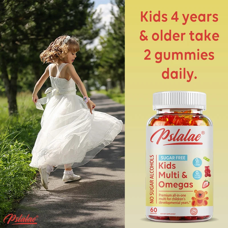 Children's Multivitamin Gummies, Sugar-Free Gummies with Vitamins C, D, B6 and Zinc, Flaxseed Oil Omega 3 ALA