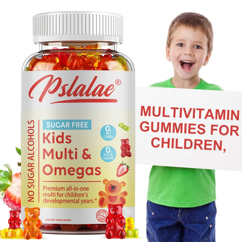 Children's Multivitamin Gummies, Sugar-Free Gummies with Vitamins C, D, B6 and Zinc, Flaxseed Oil Omega 3 ALA