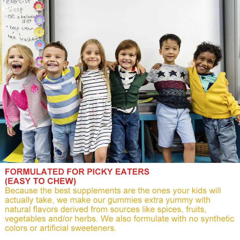 Children's Multivitamin Gummies, Sugar-Free Gummies with Vitamins C, D, B6 and Zinc, Flaxseed Oil Omega 3 ALA