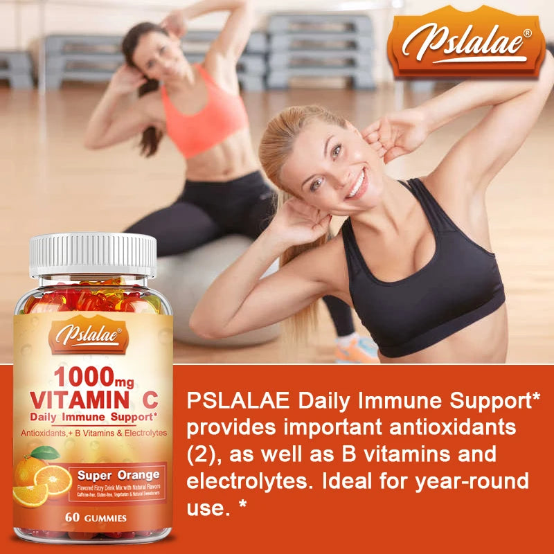 Vitamin C 1000 Mg Gummies - Multivitamin with Electrolytes, Immune Support for Skin - Non-GMO - 60 Orange Flavored Gummies