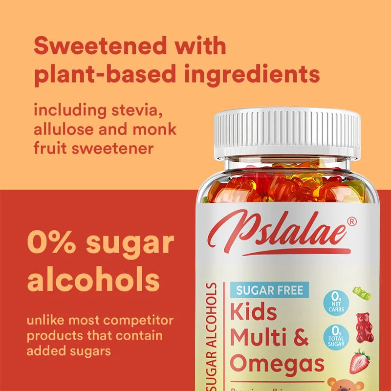 Children's Multivitamin Gummies, Sugar-Free Gummies with Vitamins C, D, B6 and Zinc, Flaxseed Oil Omega 3 ALA